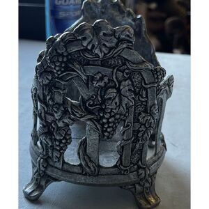 Vintage CARSON‎ PEWTER CANDLE JAR HOLDER Vineyard Grapes